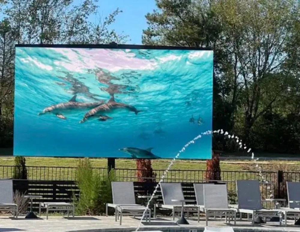 outdoor LED screen by the pool